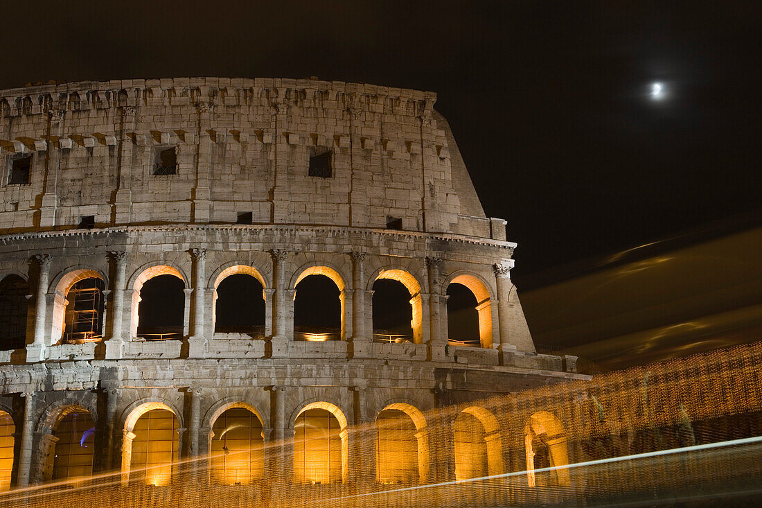 Roman Colosseum at night, Rome, Lazio, Italy