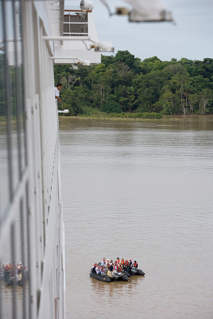 MS Europa Zodiacs preparing for an Amazon River Expedition, Rio do Cajari, Para, Brazil, South America