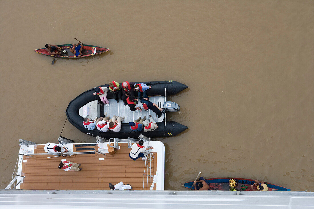 Canoes and MS Europa Zodiac on the Amazon River, Rio do Cajari, Para, Brazil, South America
