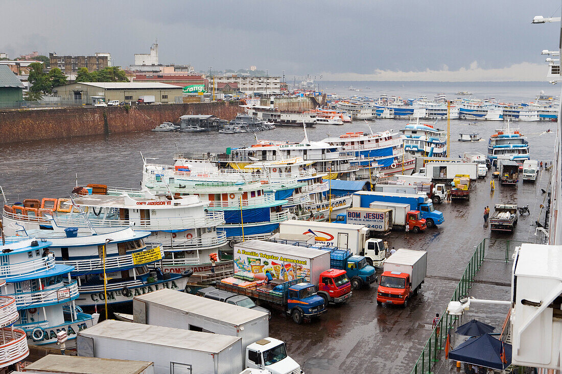 Trucks and Amazon River Boats, Manaus, Amazonas, Brazil, South America