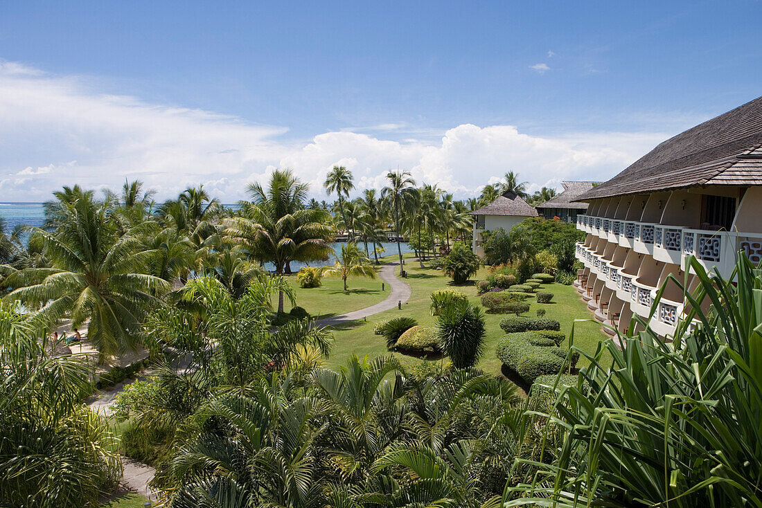 Tropical garden of InterContinental Tahiti Resort Hotel, Tahiti, Society Islands, French Polynesia