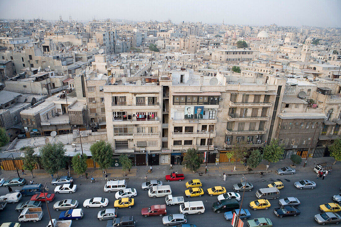 Afternoon traffic jam, busy main road in Aleppo, Syria, Asia