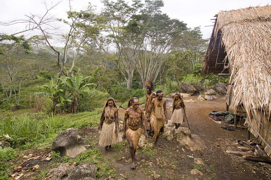 People at village at the coffee plantation, Langila, Highlands, Papua New Guinea, Oceania