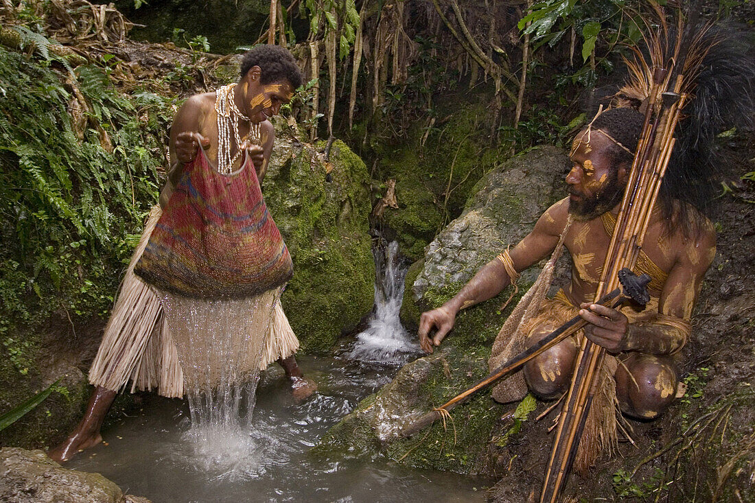 Woman washing coffee beans, Coffee plantation, Langila, Highlands, Papua New Guinea, Oceania