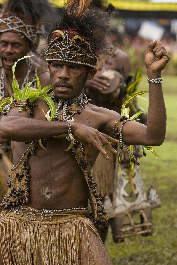Men wearing headdress at Singsing Dance, Lae, Papue New Guinea, Oceania
