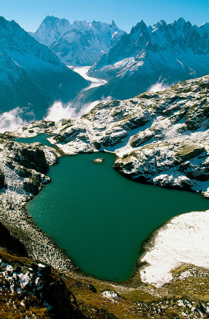 Lake Blanc in Chamonix Valley. Haute-Savoie. Rhone-Alpes. France