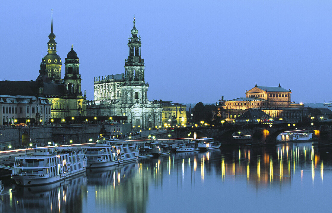 Semper Opera , Hofkirche Cathedral and Dresden Schloss. Saxony. Germany