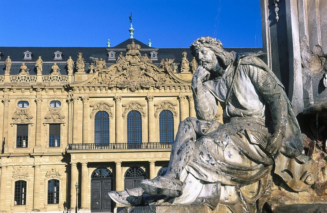 Sculpture and Baroque episcopal Residenz (a World Heritage Site). Würzburg. Bavaria, Germany
