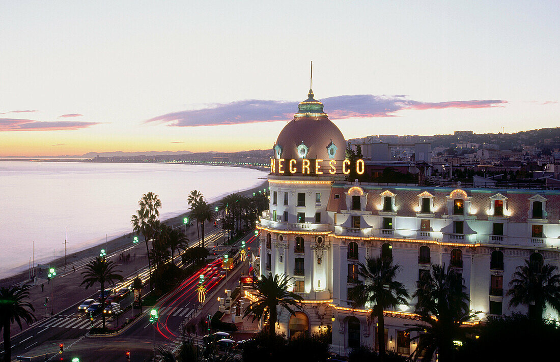 Hotel Negresco at dusk. Nice, Côte d Azur. France