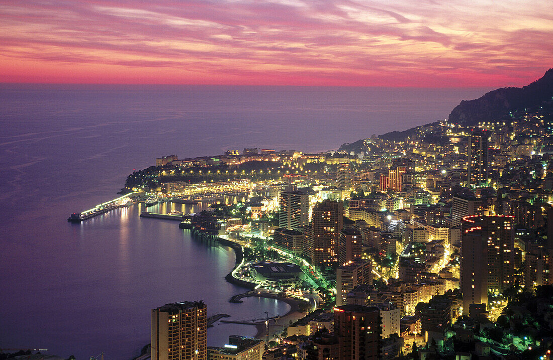 Montecarlo at dusk. Côte d Azur, Monaco