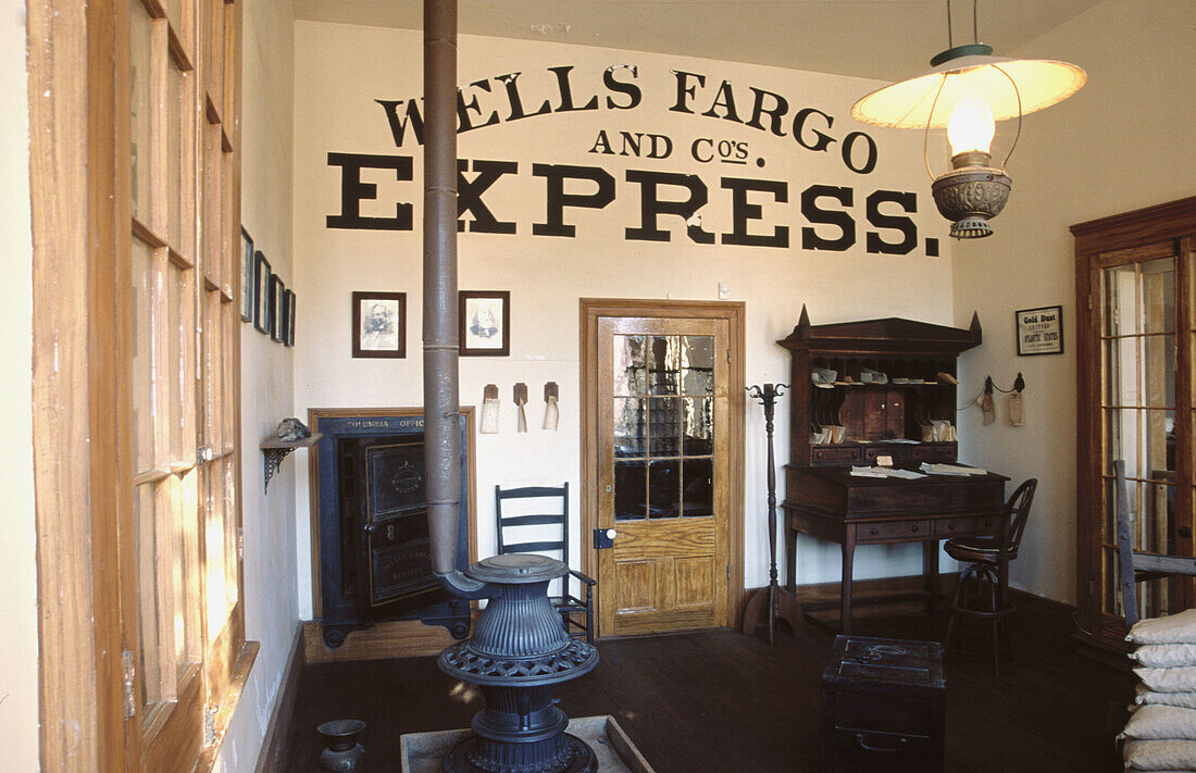 Wells Fargo building office, Western gold mining town. Columbia State Historic Park. California. USA.