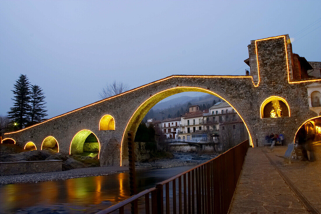 Romanesque bridge (12th century) over Ter river. Camprodon, Ripollès. Girona province, Catalonia, Spain