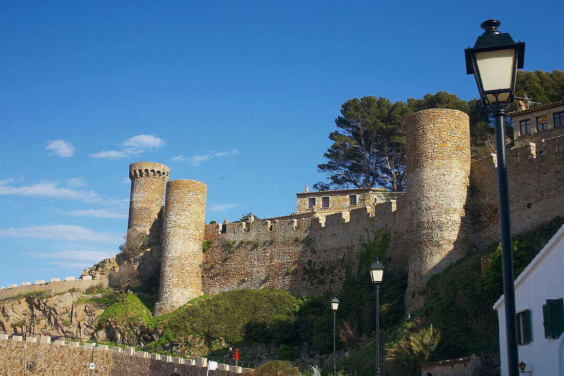 Wall of the old castle, Tossa de Mar (Costa Brava). La Selva, Girona province, Catalonia, Spain