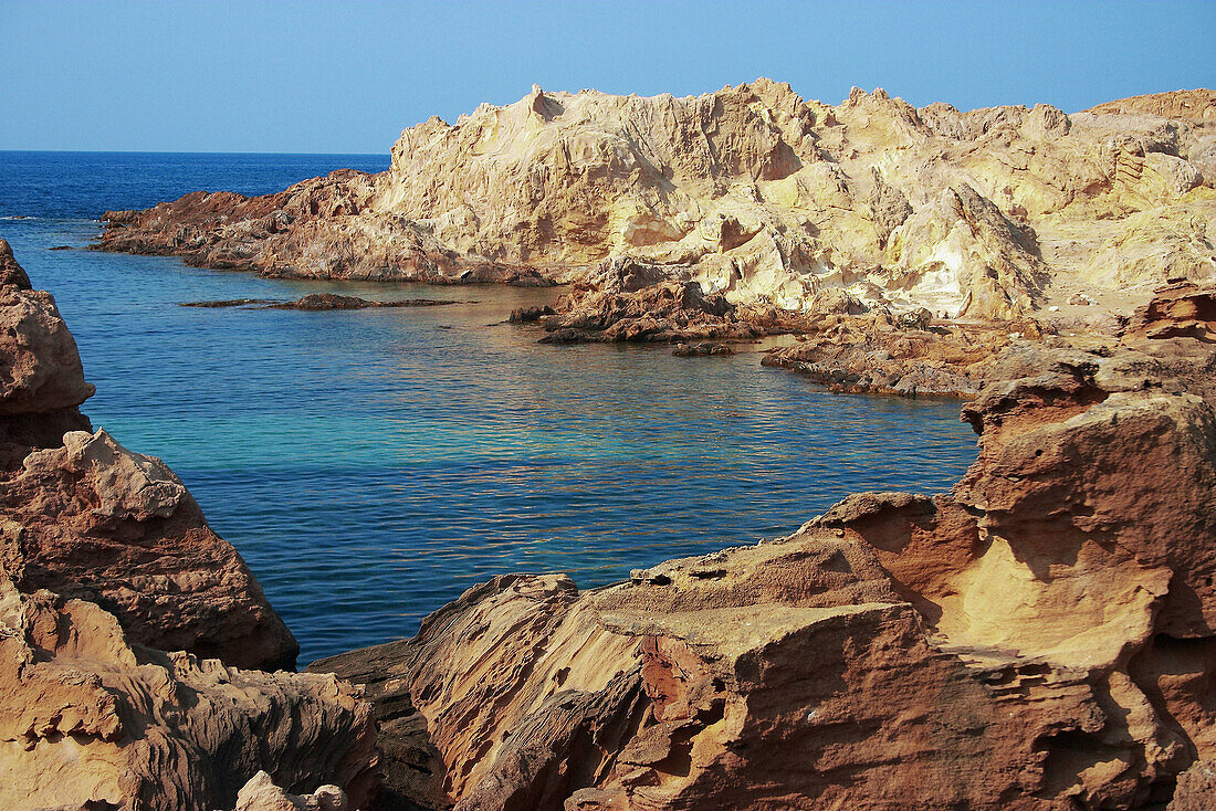 Rock formations, Pregonda Cove. Minorca, Balearic Islands. Spain