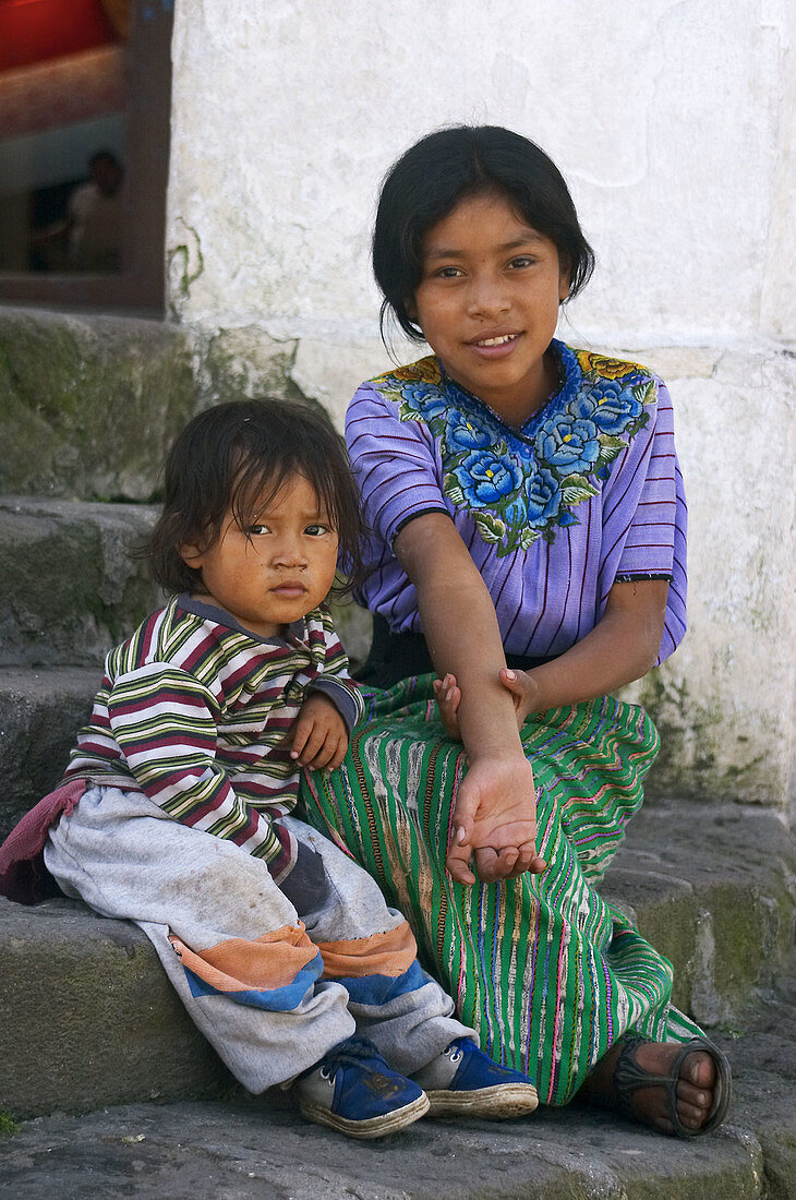 Children from Santiago Atitlan village located in the surroundings of the Lake Atitlán. Sololá Department. Guatemala. Central America
