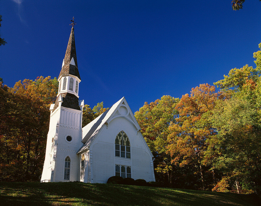 Tygarts Presbyterian Church in autumn. Tygarts Valley. West Virginia. USA