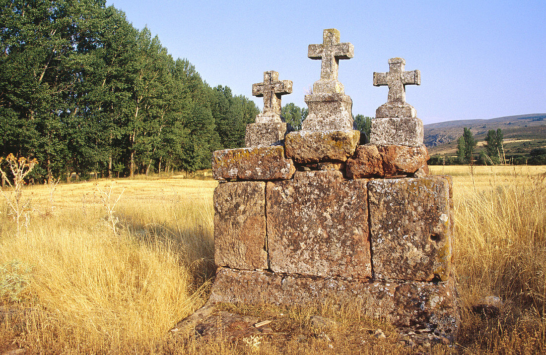 Remains of Via-crucis in the road to the church of Santa Coloma. Albendiego. Guadalajara province. Castilla-La Mancha. Spain