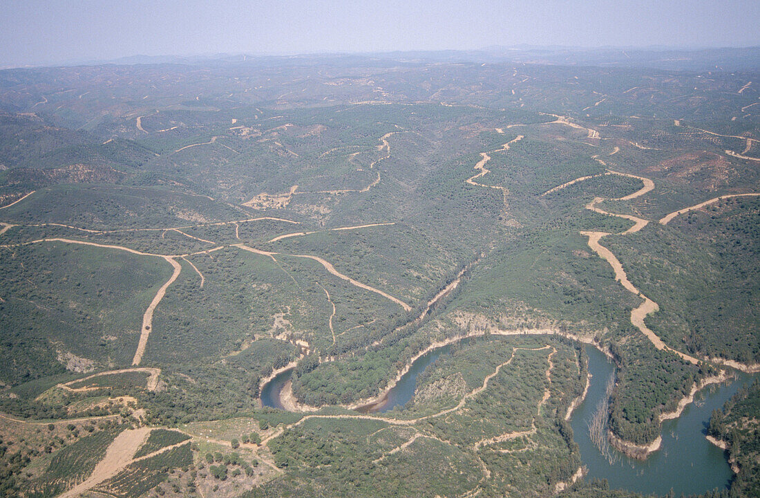 Aerial view of La Pata del Caballo Natural Reserve. Huelva. Andalusia. Spain