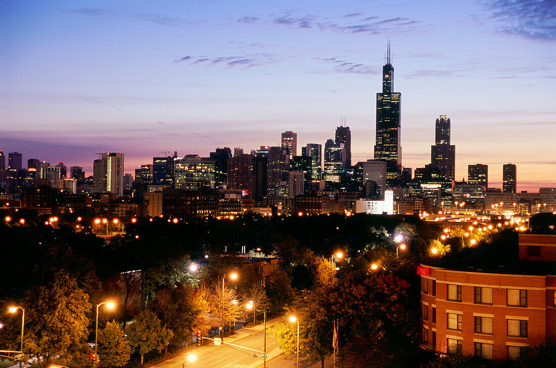 Chicago bei Sonnenaufgang, Chicago, Illinois, USA