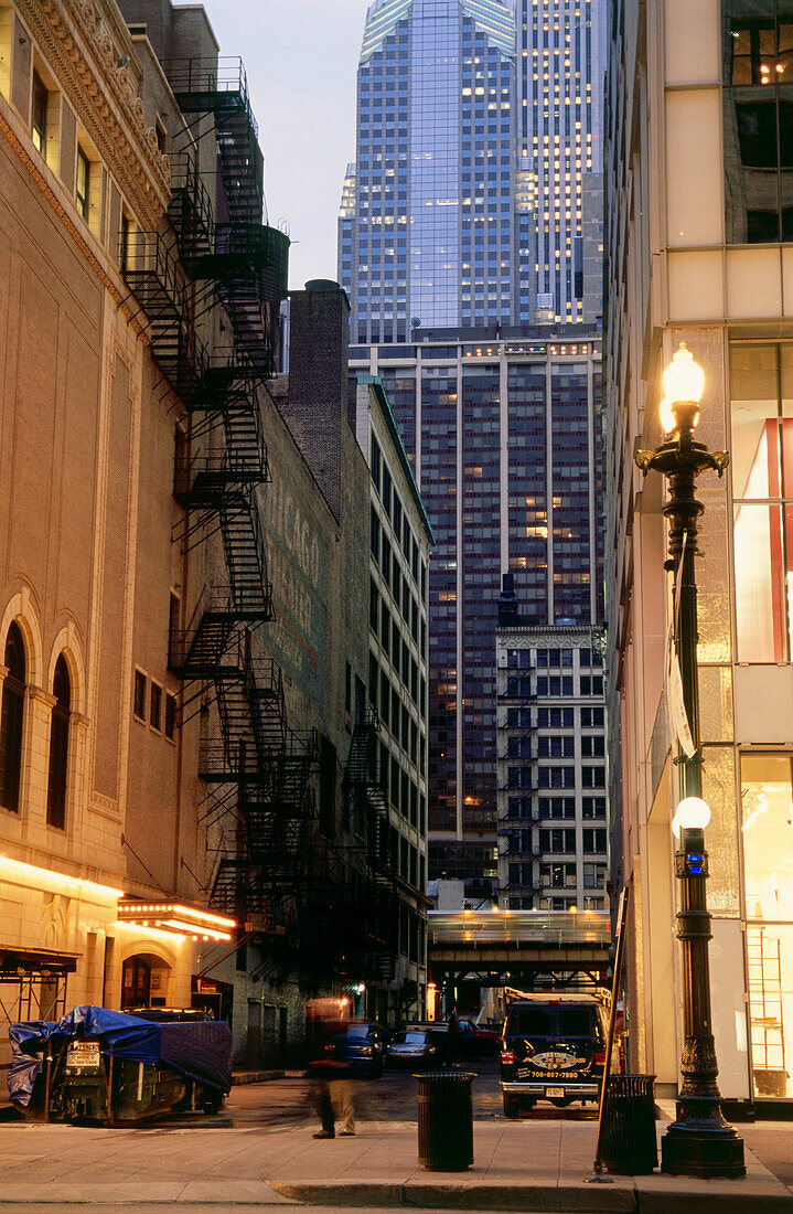 High rise buildings, Downtown in the morning, Chicago, Illinois, USA