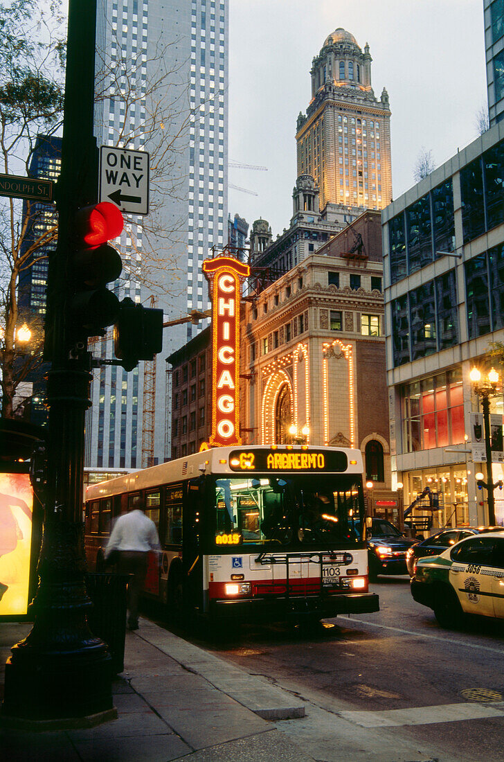 City life near Chicago Theater, Chicago, Illinois, USA