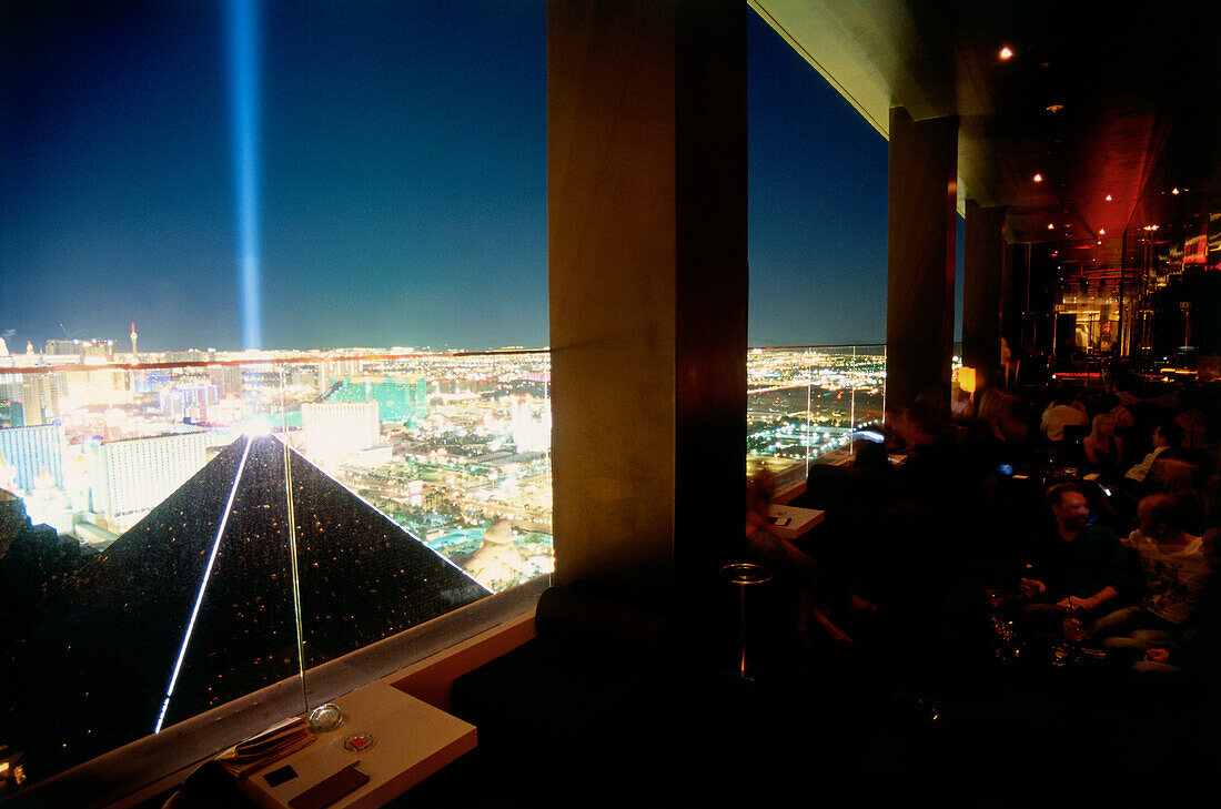 Interior view of Bar and Restaurant MIX with view over Las Vegas, Nevada, USA, America