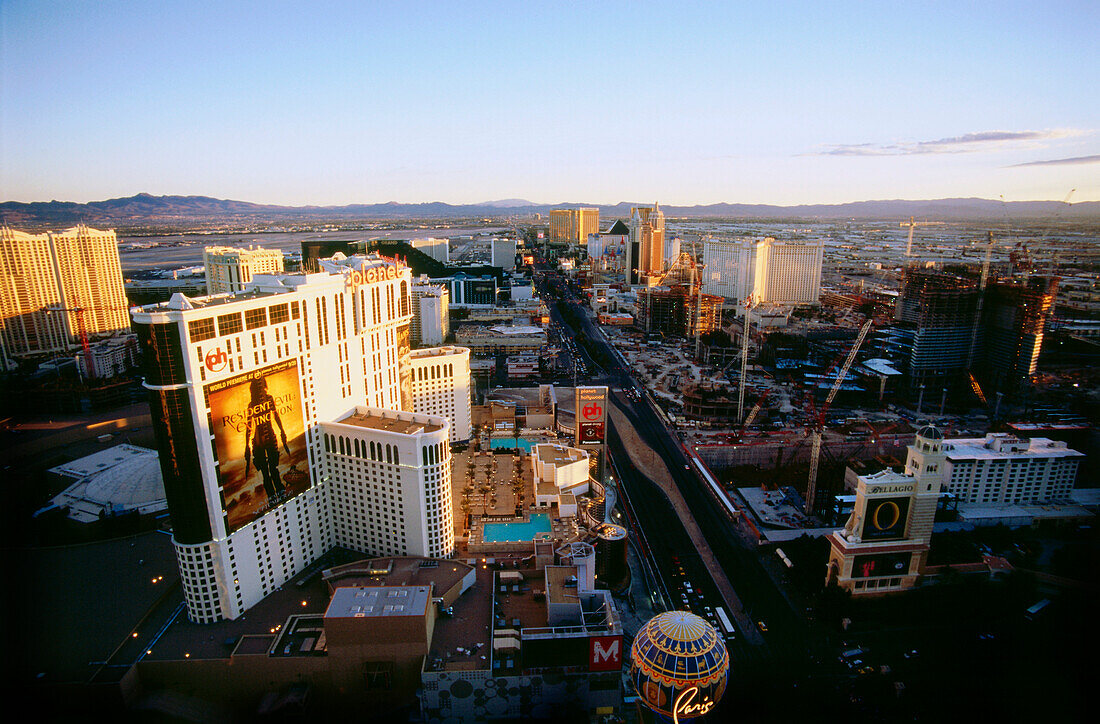 View over The Strip at sunset, Las Vegas, Nevada, USA, America