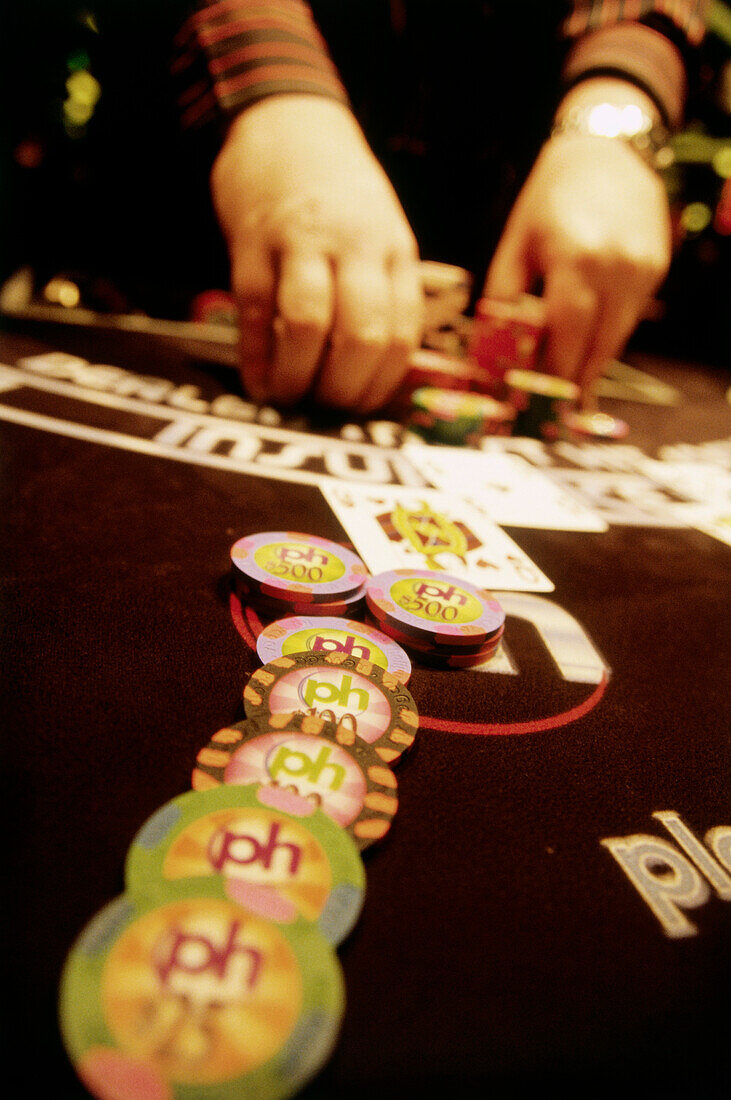 Gambling table in Casino Planet Hollywood, Las Vegas, Nevada, USA, America