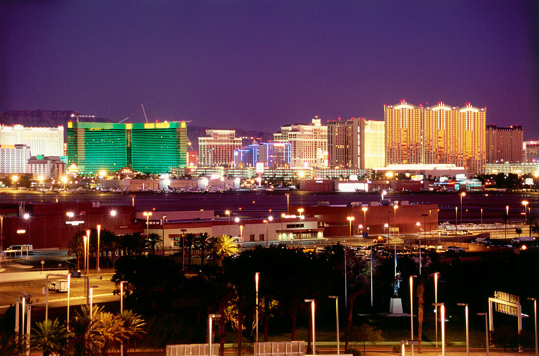 Skyline of Las Vegas at night, Nevada, USA, America