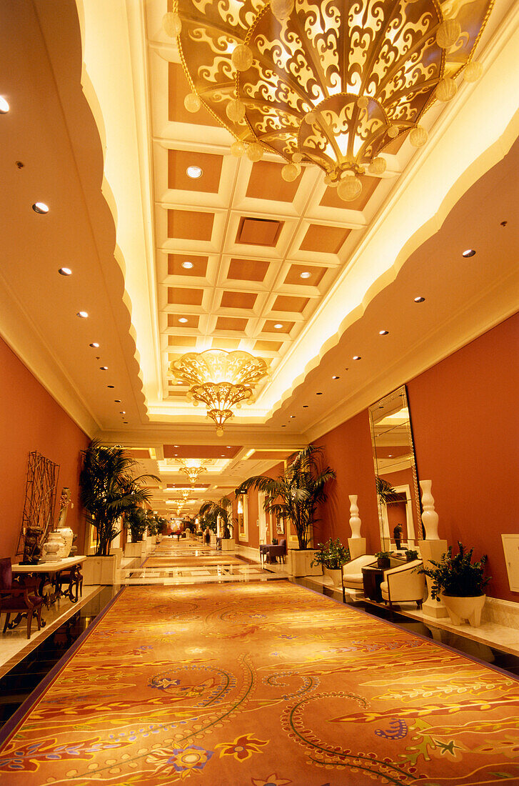 Magnificent hallway at Hotel WYNN, Las Vegas, Nevada, USA, America