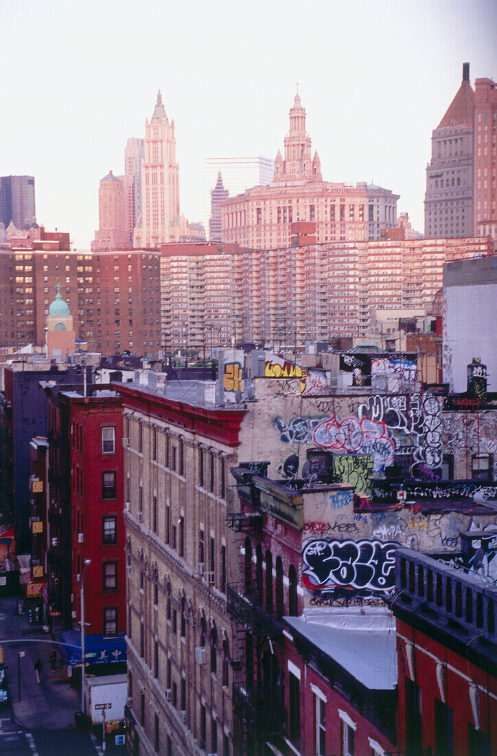 Blick auf Chinatown am Abend, Manhattan, New York, USA, Amerika