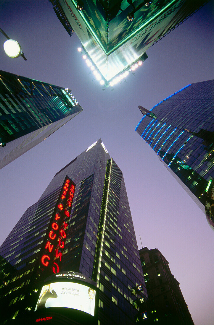 High-rise buildings at Time Square at evening, Midtown Manhattan, New York, USA, America