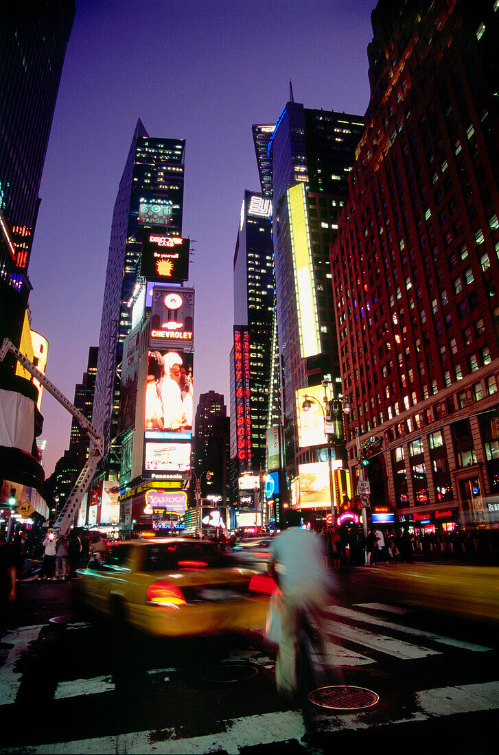 Street scenery at Times Square at night, Midtown Manhattan, New York, USA, America