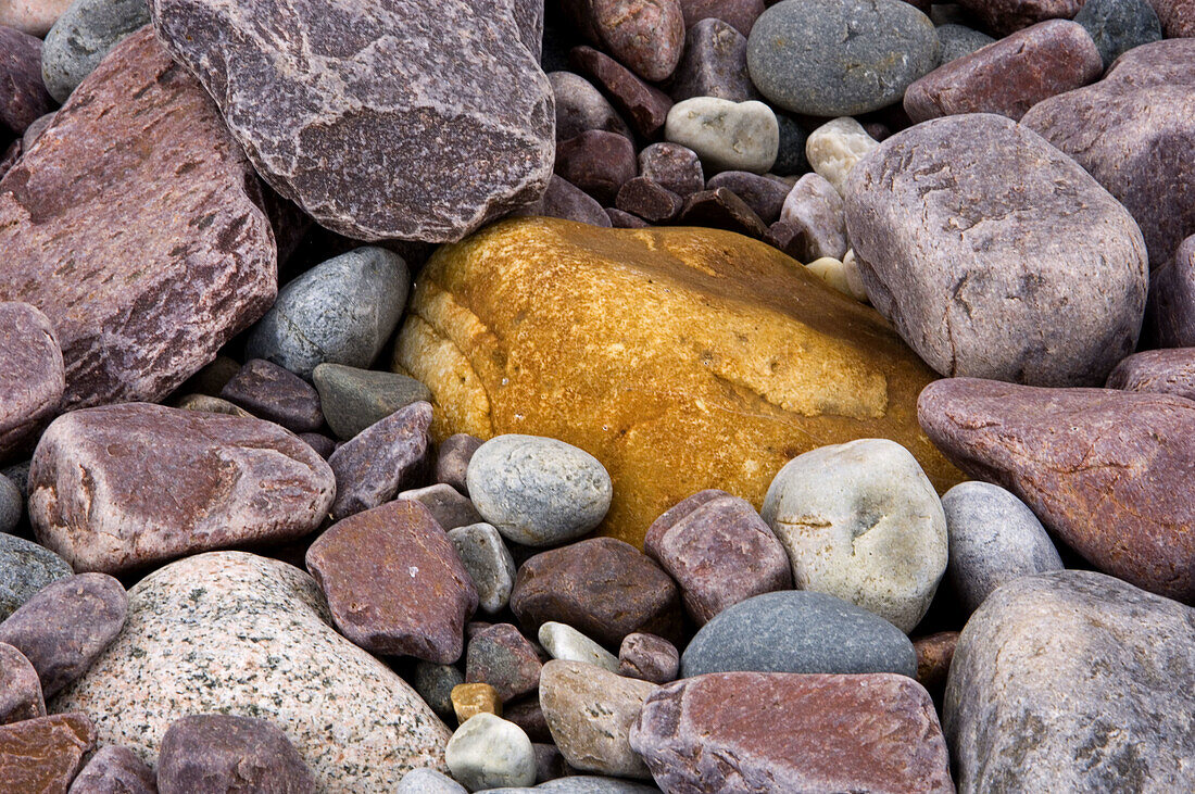 Weathered boulders and pebbles along Lake Huron shore. Killarney. Ontario