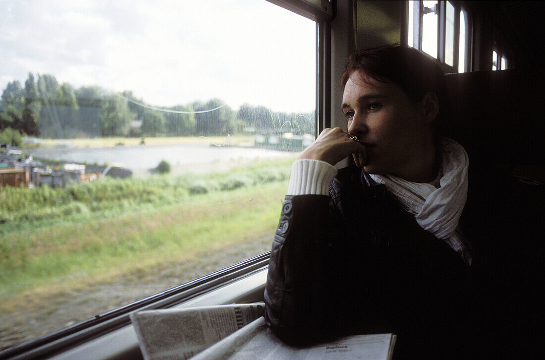 Woman in train. The Netherlands