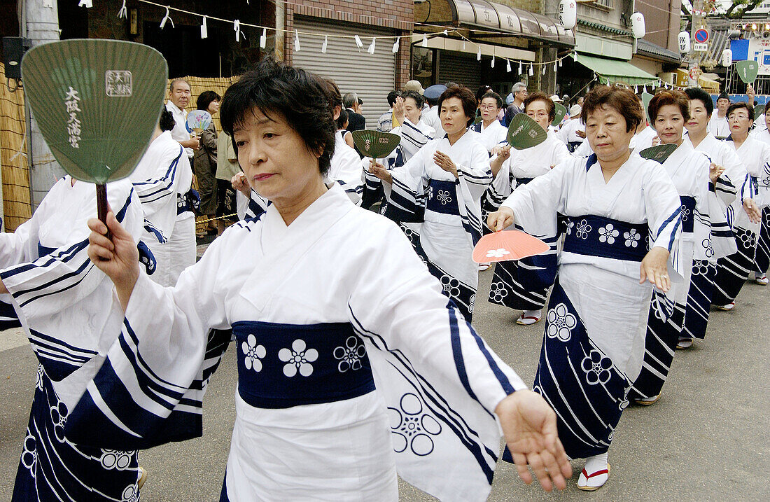Rikutogyo (procession) during Tenjin Matsuri (traditional Japanese festival). Tenmangu Shrine. Osaka, Japan.