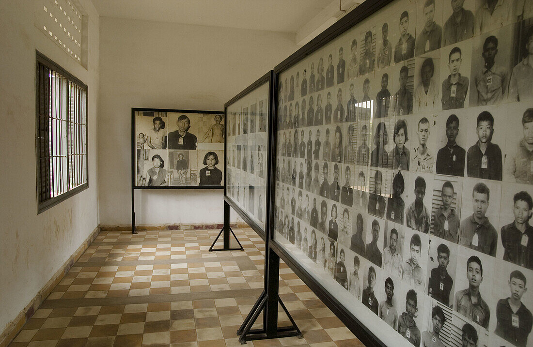 Photographs of victims of Tuol Sleng (Security Prison 21, or S-21). Phnom Penh, Cambodia