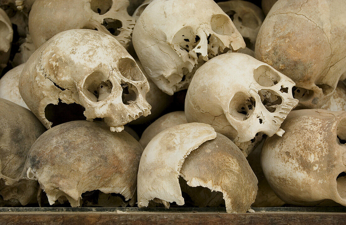 Skulls of the Khmer Rouge s victims at the Killing Fields Memorial of Choeung Ek, near Phnom Pehn. Cambodia