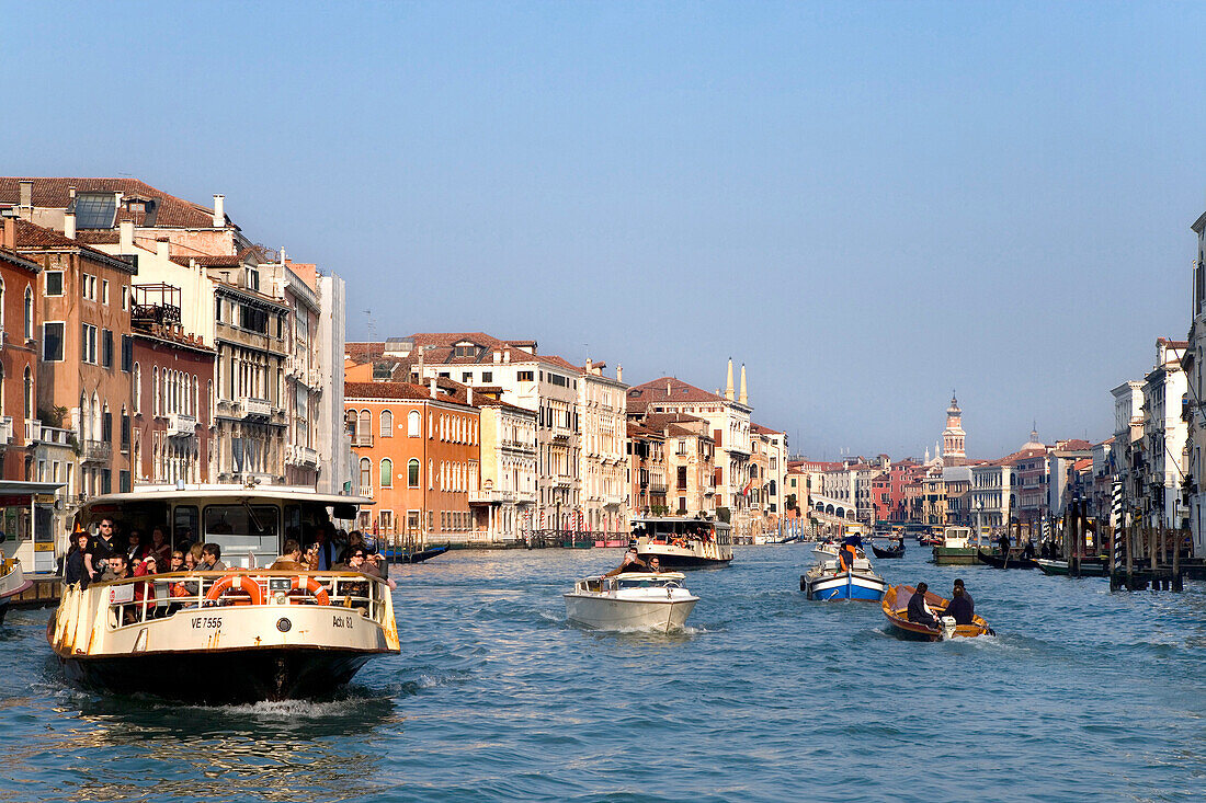 Grand Canal with Vaporetto, motorized waterbus, Venice, Veneto, Italy