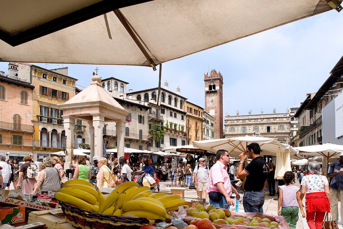 Market, Piazza Erbe, Verona, Veneto, Italy