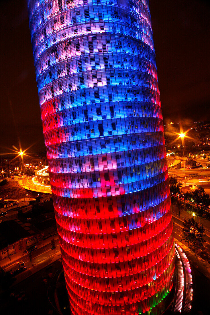 Torre Agbar at night, Barcelona, Catalonia, Spain