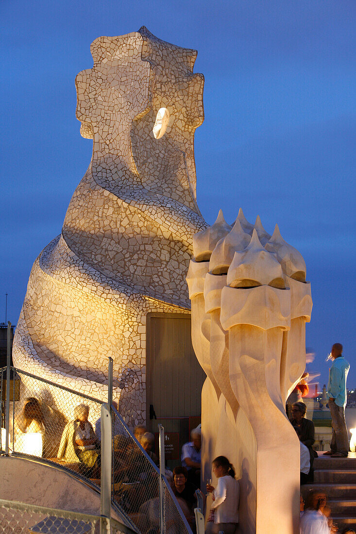 Antoni Gaudí's rooftop Casa Mila, La Pedrera, Eixample, Barcelona, Catalonia, Spain