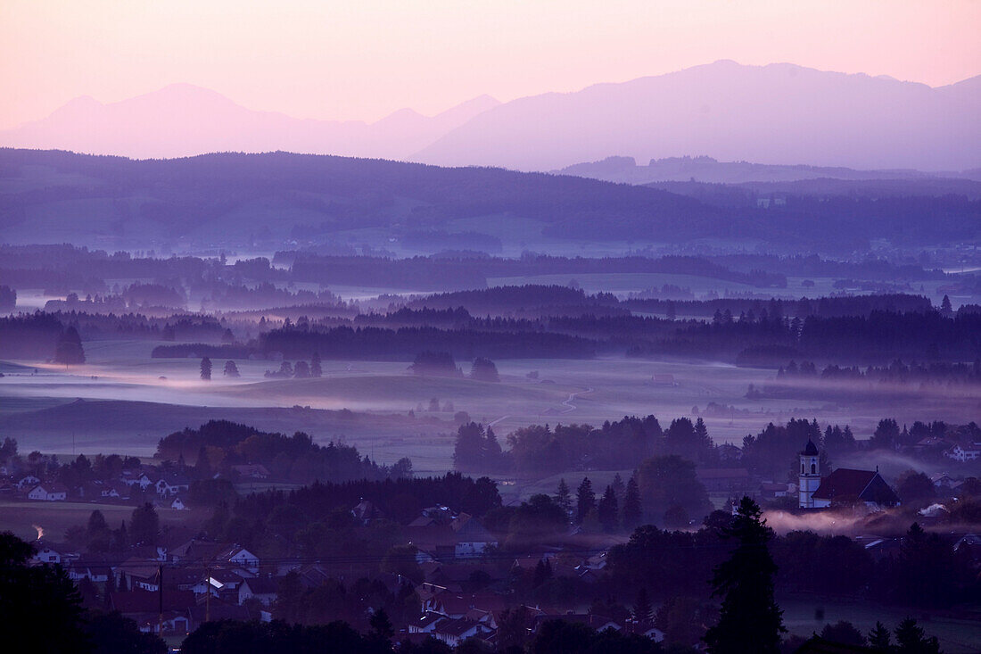 Morgengrauen, Landschaft im Allgäu, Bayern, Deutschland