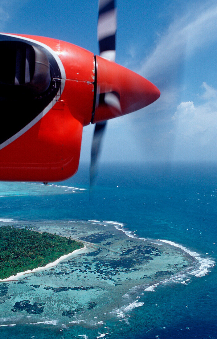 Luftbild einer Malediveninsel, Malediven, Indischer Ozean, Nord-Male Atoll