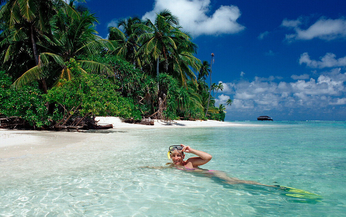 Schnorcheln in Lagune, Malediven, Indischer Ozean, Medhufushi, Meemu Atoll