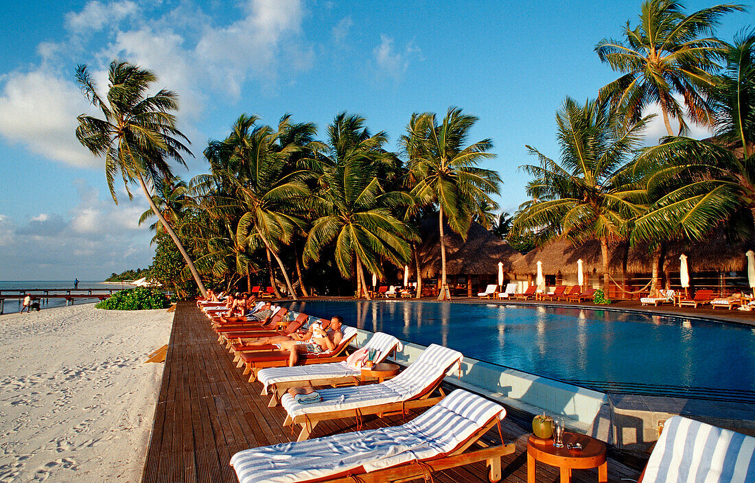 Pool on Maldivian Island, Maldives, Indian Ocean, Medhufushi, Meemu Atoll