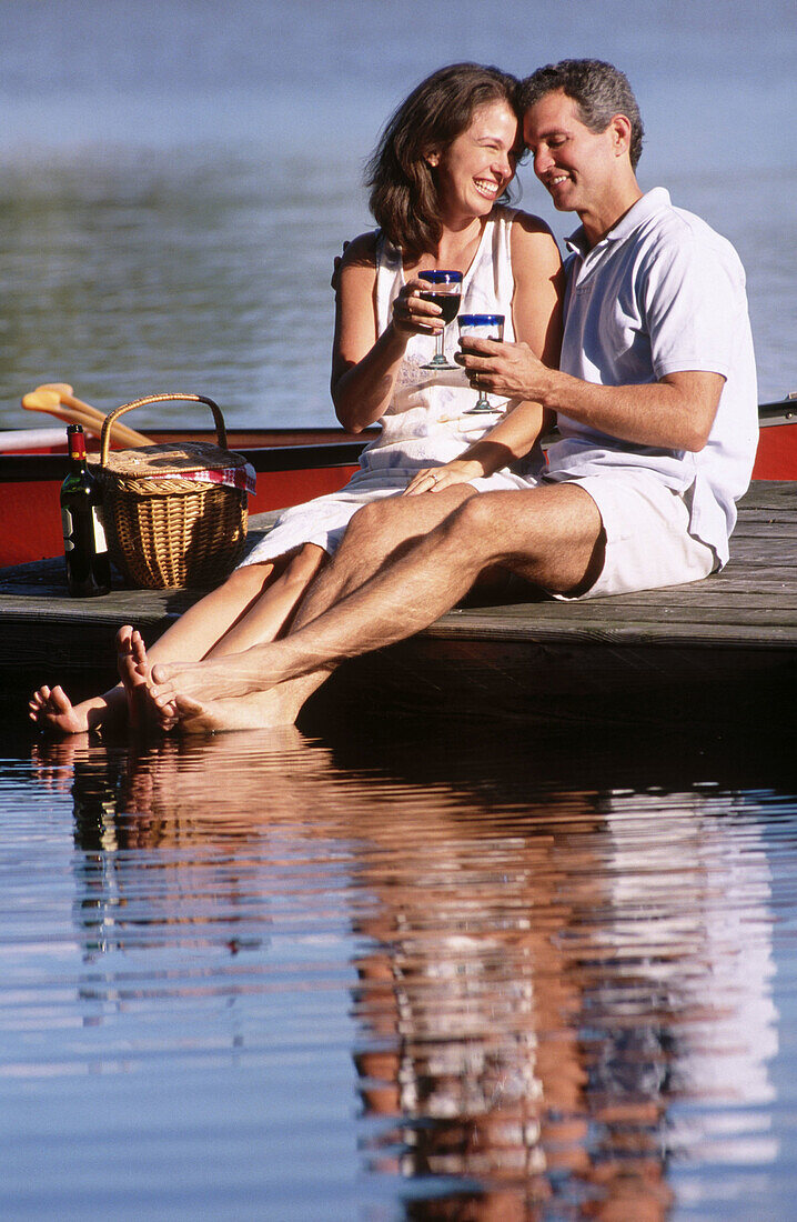 happy couple toasting together