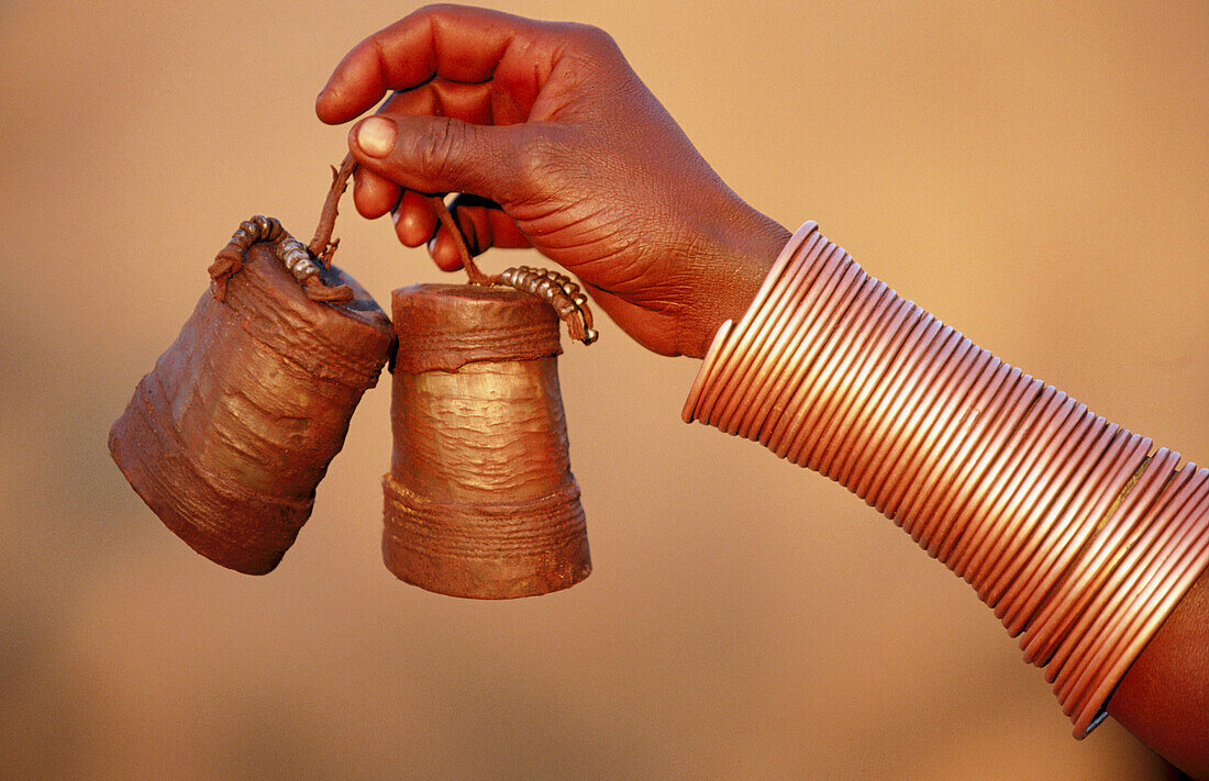 Make-up containers made of cow horn, of the Himba woman. Kaokoveld. Namibia.