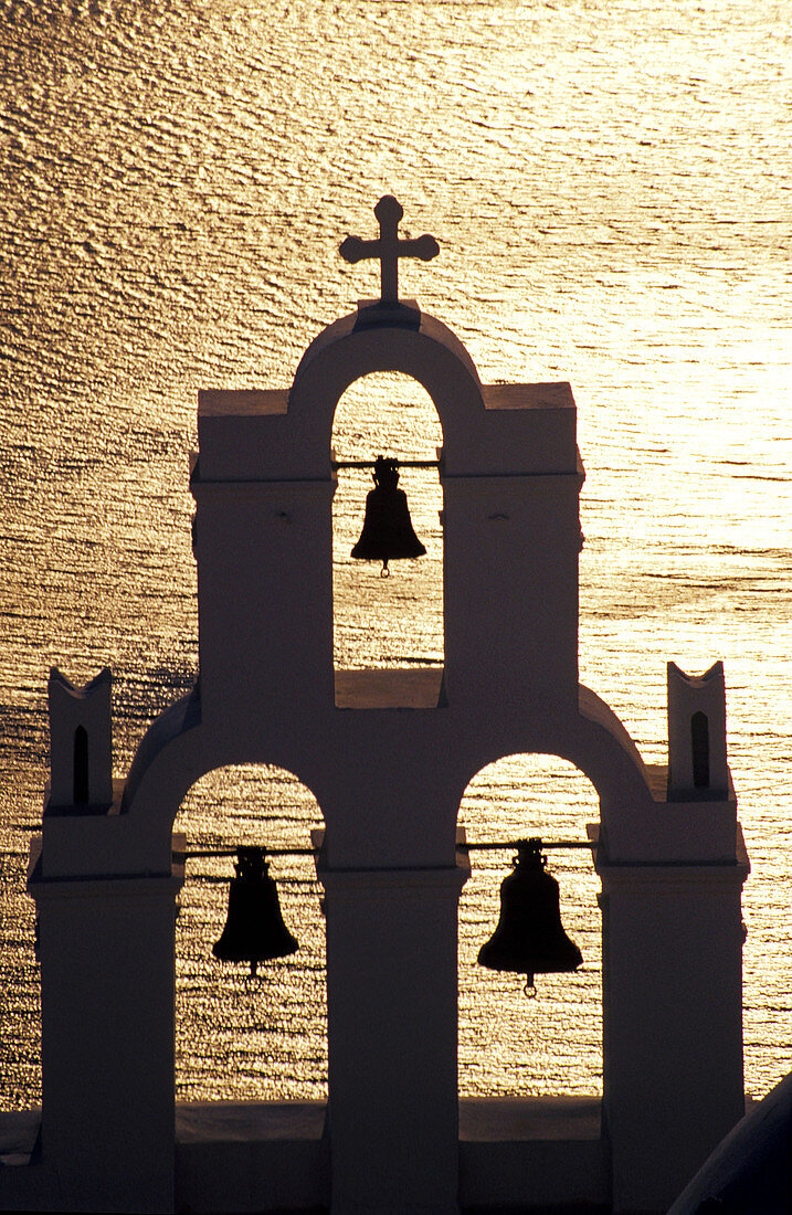 Belfry of church at Thíra village. Santorini Island. Greece