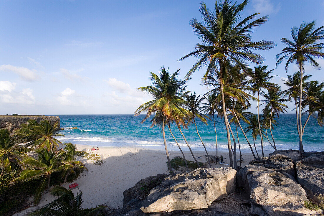 View over sandy beach of Bottom Bay, St. Philip, Barbados, Caribbean